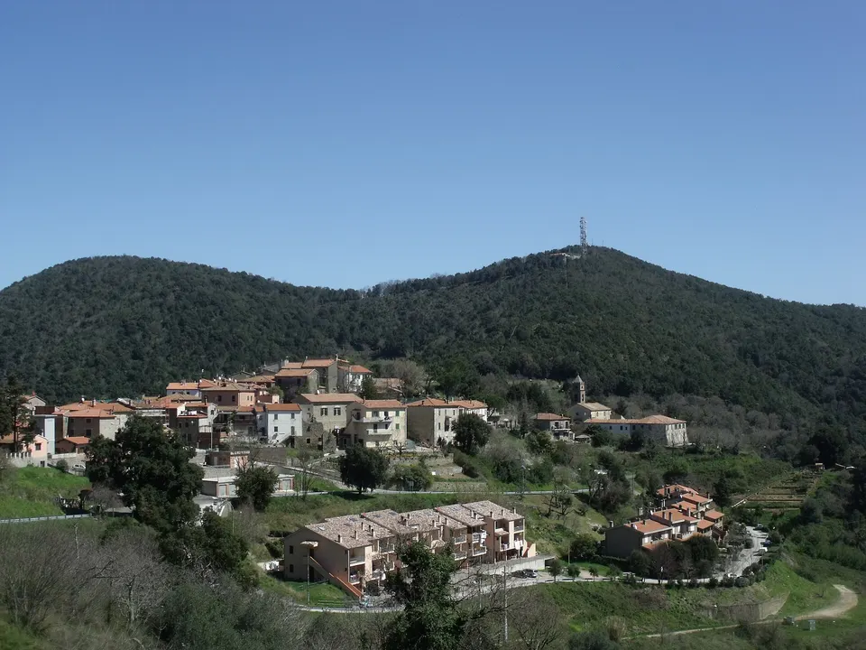 Panorama of Tirli, hamlet of Castiglione della Pescaia, Maremma, Province of Grosseto, Tuscany, Italy
